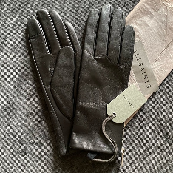 All Saints Accessories - ALL SAINTS Zipper Leather Touch Gloves